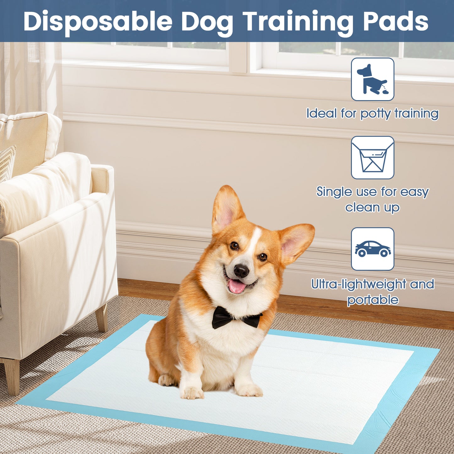 150 Pieces, 24 x 36 Inch Pet Pad, Light Blue