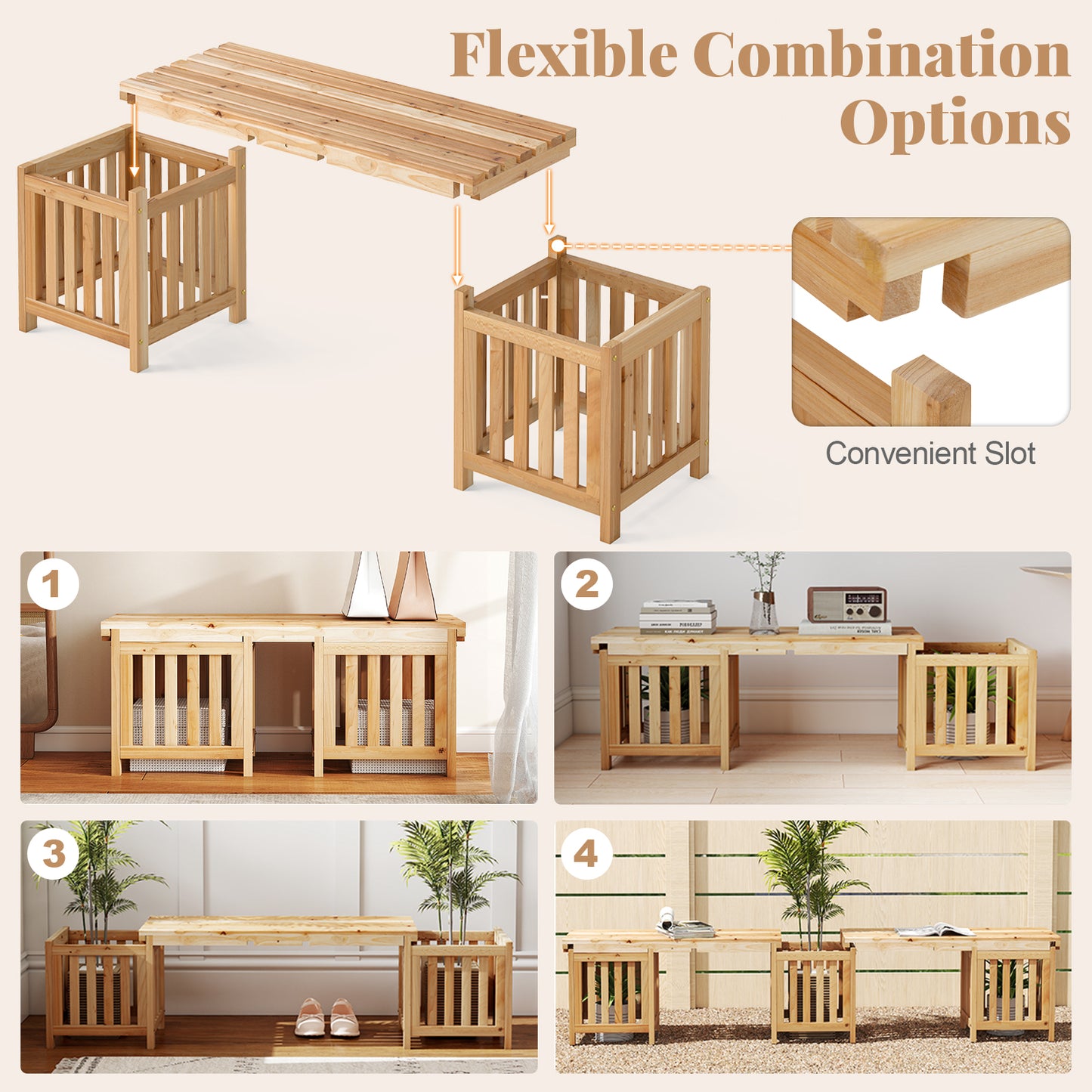 Patio Wooden Bench With Planter, 2 Person, Natural Outdoor Benches at Gallery Canada