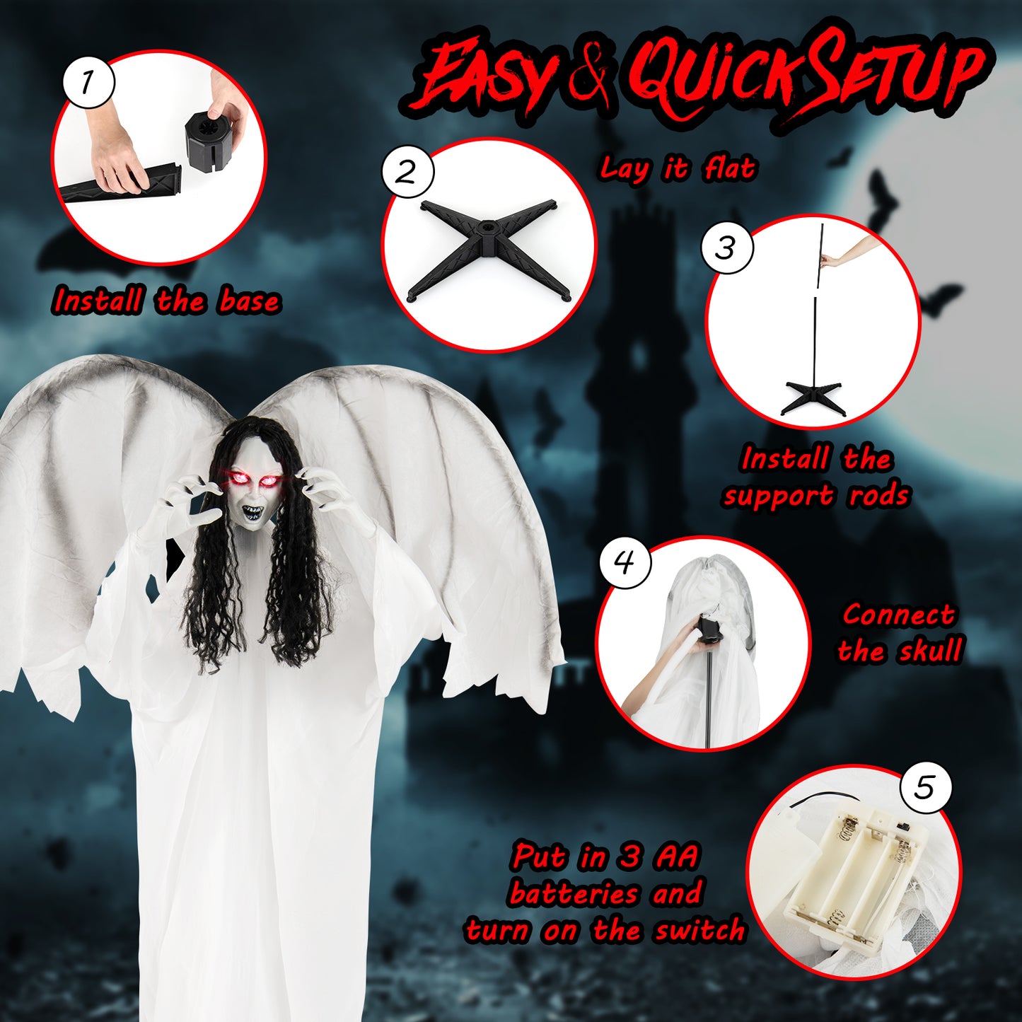 6.6 Feet Halloween Animatronic Angel, Light-Up Eyes, Flapping Wings Halloween at Gallery Canada