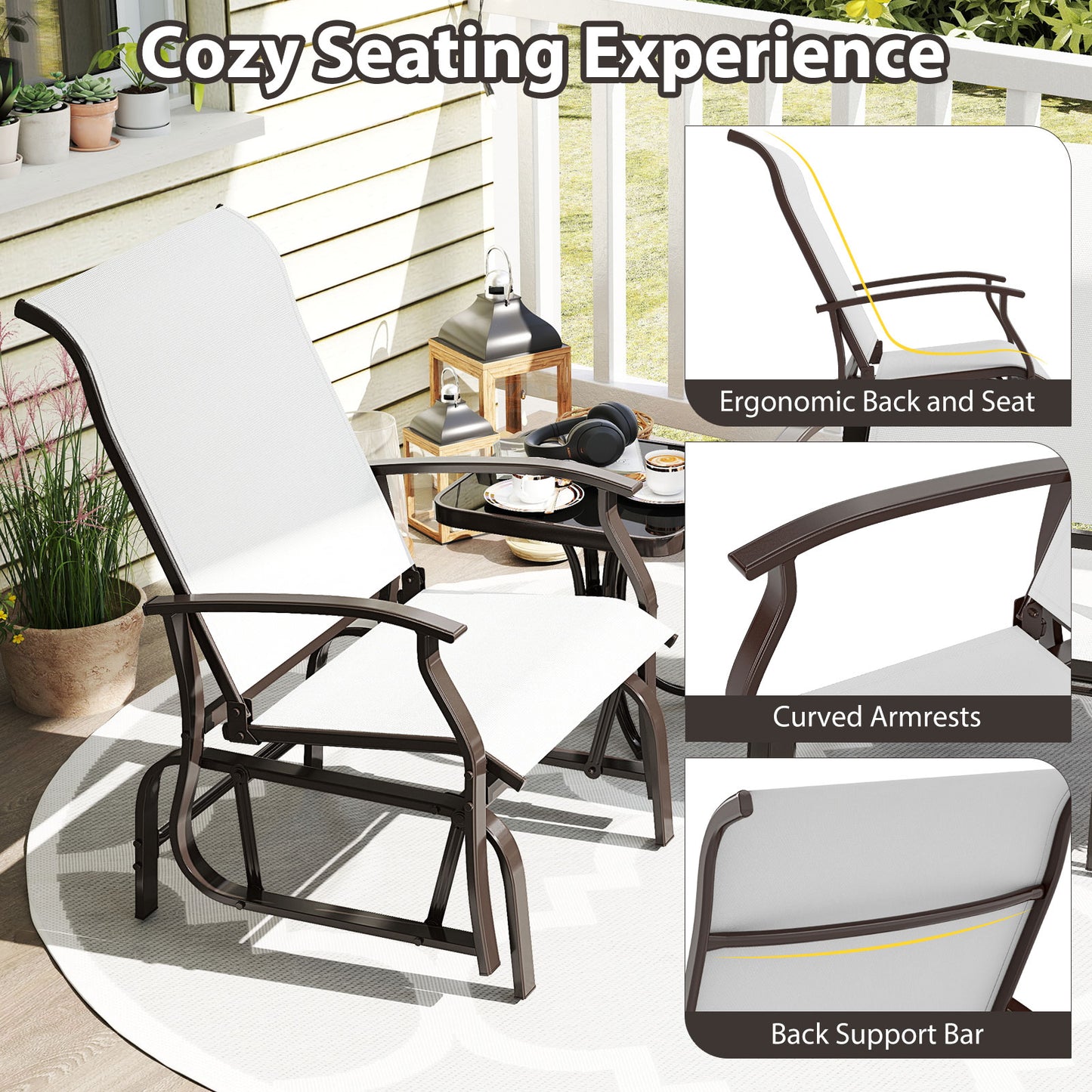 Outdoor Glider Chairs, Set of 2, Ergonomic Backrest, Beige Patio Rocking Chairs & Gliders at Gallery Canada