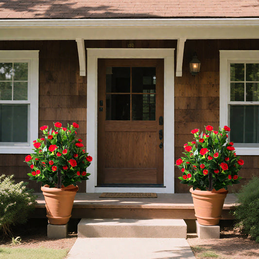 31 Inches Artificial Camellia Tree Set 2 Pack Fake Flower Trees, Green Faux Plants Green at Gallery Canada