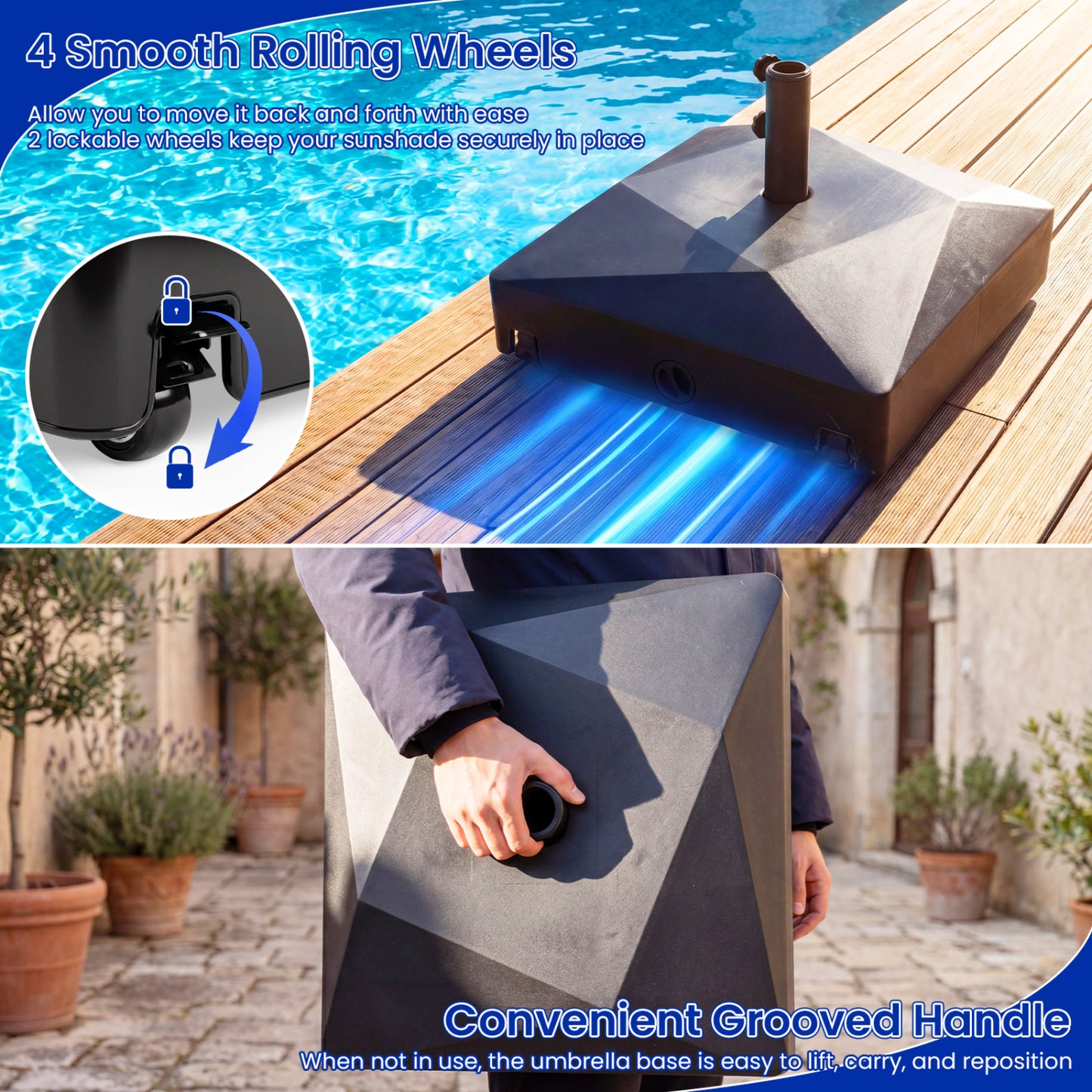 154lbs Mobile Fillable Patio Umbrella Base, 4 Wheels Outdoor Umbrella Bases at Gallery Canada