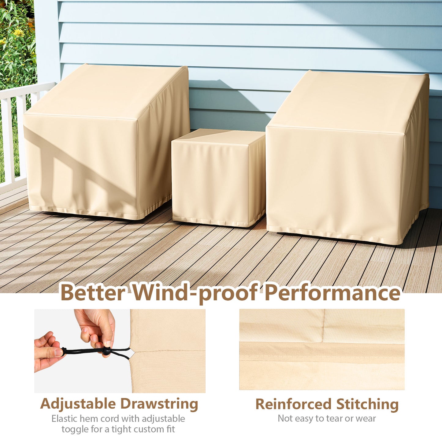 Patio Furniture Covers Waterproof Outdoor Conversation Covers for 3 Pieces Bistro Set, Beige Outdoor Furniture Accessories at Gallery Canada