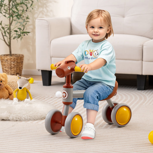 Baby Balance Bike, No Pedal, 4-Wheel Bicycle, Brown Balance Bikes Brown at Gallery Canada