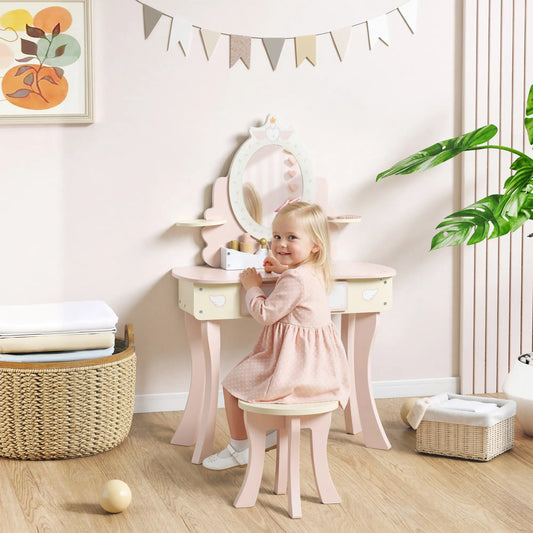 Kids Vanity Set with Mirror, Stool, 7 Accessories, Pink Toy Vanity Pink at Gallery Canada