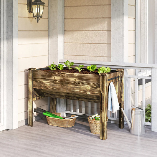 Wooden Raised Garden Plant Stand, 48" x 24" x 32", Carbonized