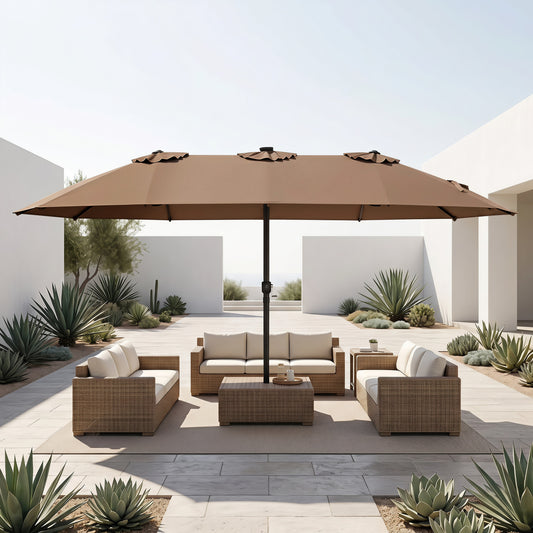 15.5FT Patio Umbrella, 12 Metal Ribs, Brown Outdoor Umbrellas Brown at Gallery Canada