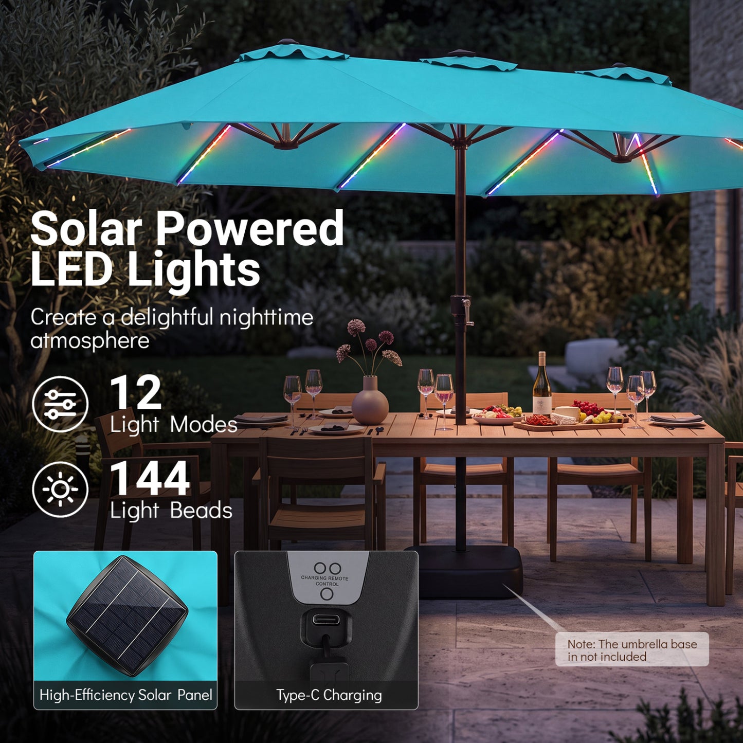 15.5FT Extra-Large Patio Umbrella, Turquoise
