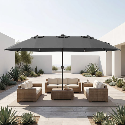 15.5FT Patio Umbrella, 12 Metal Ribs, Gray Outdoor Umbrellas Gray at Gallery Canada