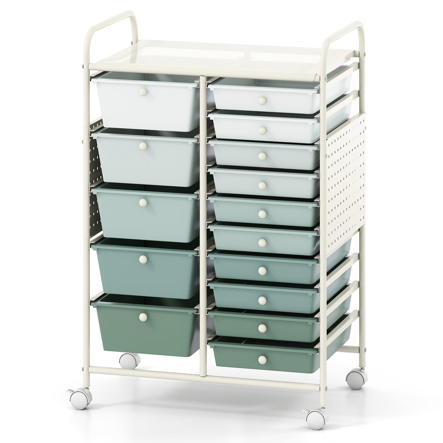 15-Drawer Rolling Storage Cart, Metal Tabletop, Pegboard, Green File Cabinets Green at Gallery Canada