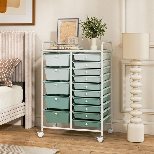 15-Drawer Rolling Cart, Multi-Use Storage, Light Green, Lime Green File Cabinets Light Green at Gallery Canada