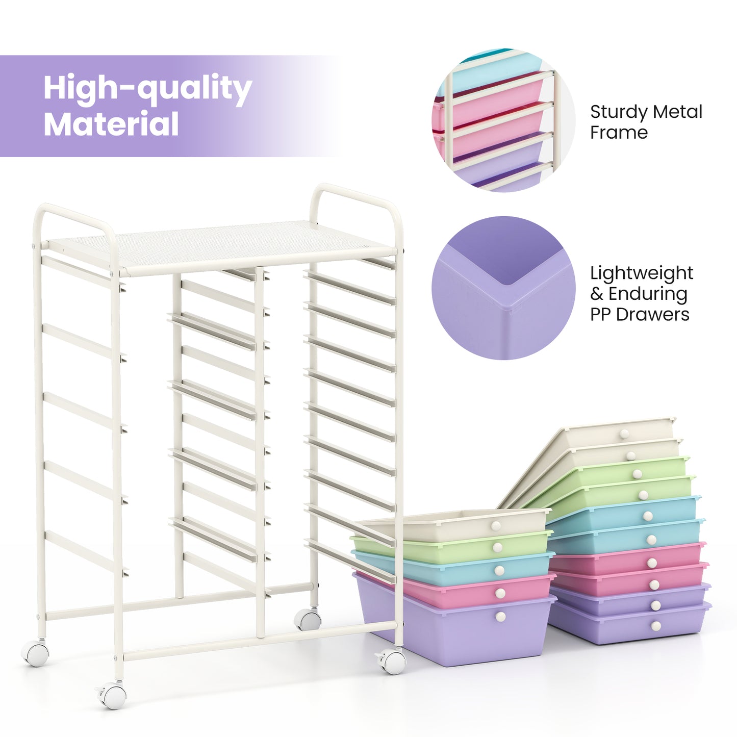 15-Drawer Utility Rolling Cart, Multi-Use Storage, Multicolor File Cabinets at Gallery Canada