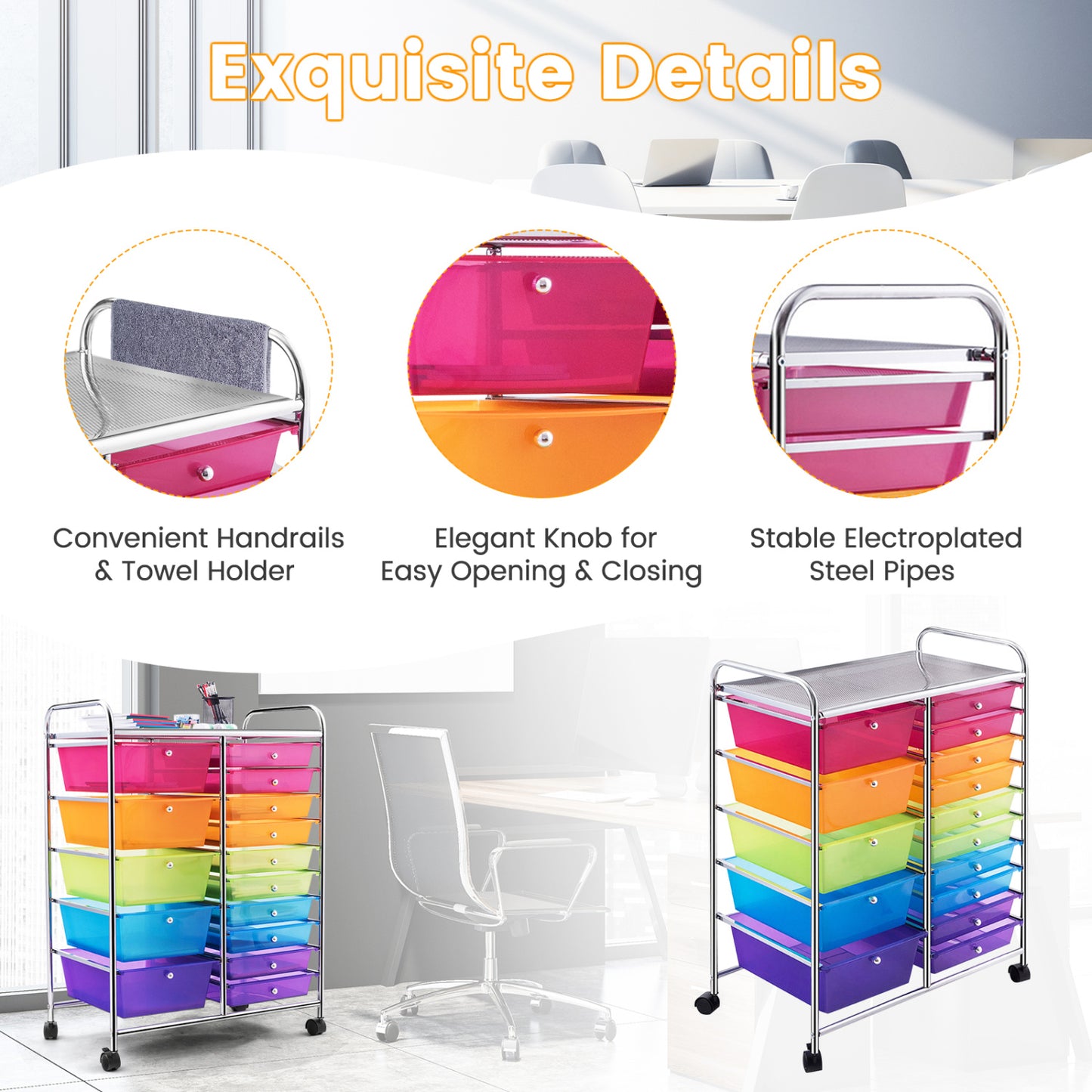 15 Drawers Rolling Storage Cart Organizer, Multicolor, Transparent File Cabinets at Gallery Canada