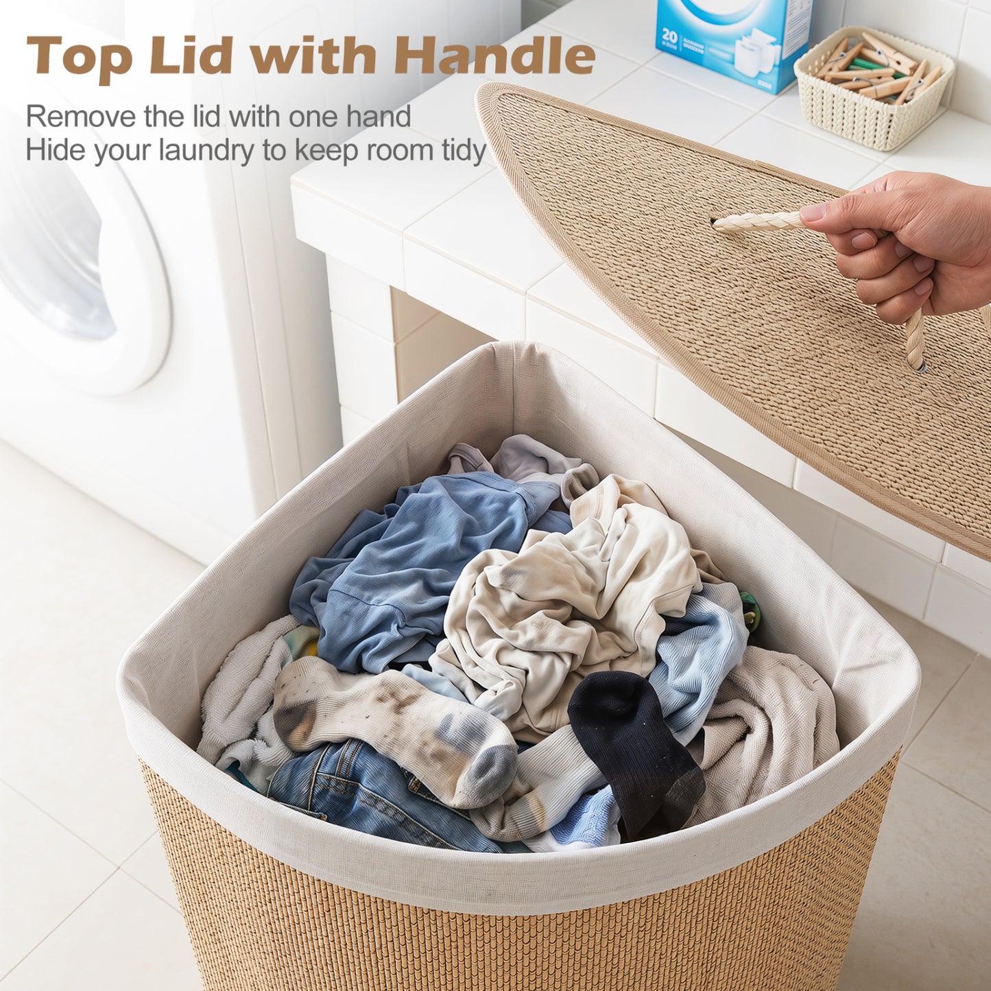 15 Gal Capacity Bamboo Laundry Hamper with Removable Liner-Natrual, Natural Laundry Baskets at Gallery Canada