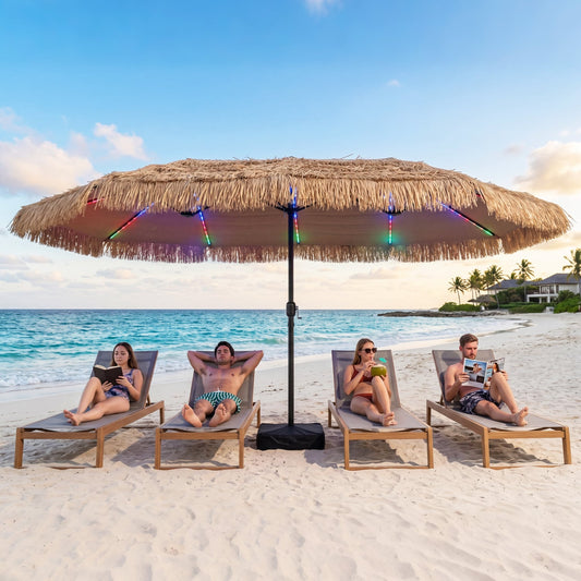 15x9 FT Solar Double-Sided Patio Umbrella, 144 Lights, Brown Outdoor Umbrellas Brown at Gallery Canada