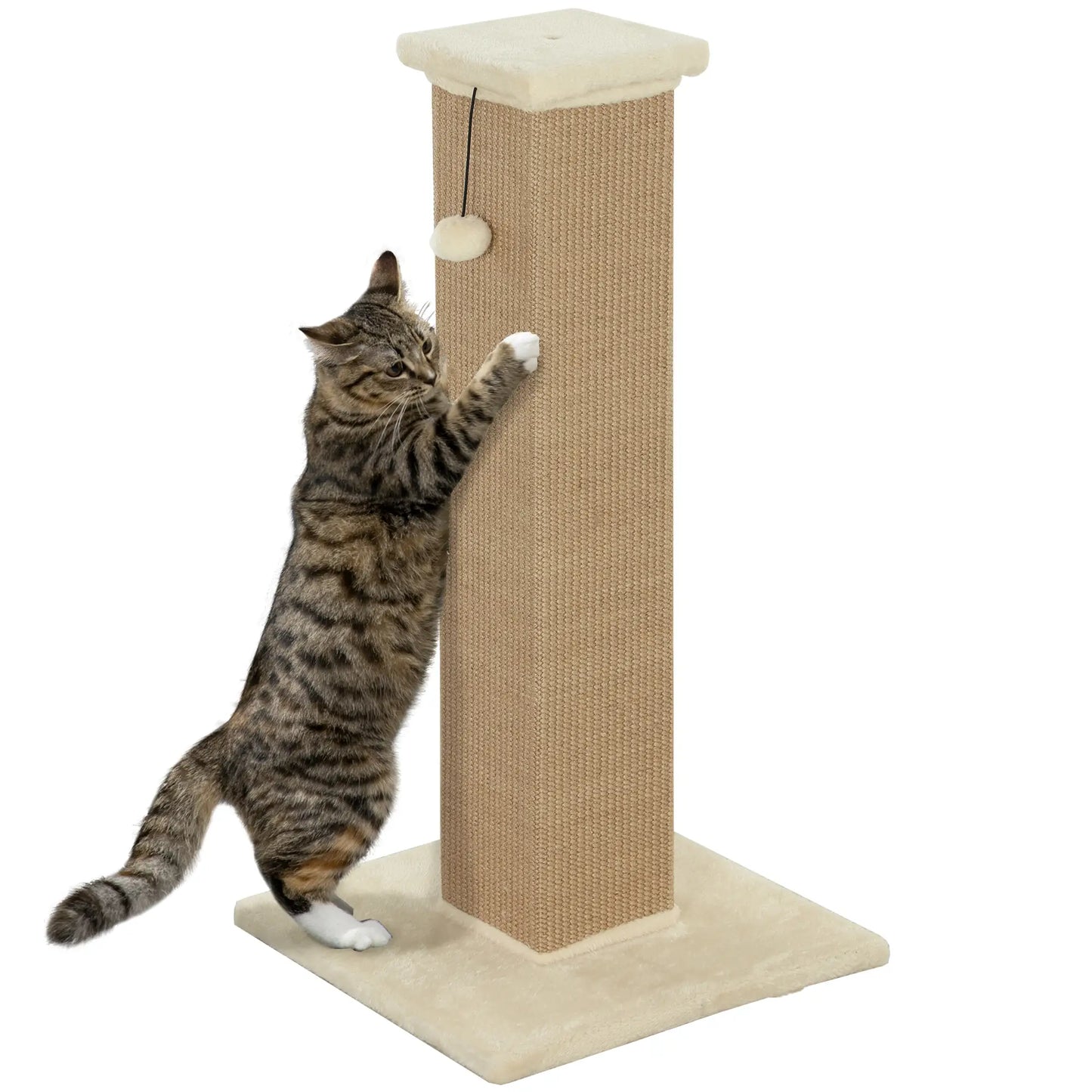 32" Tall Cat Scratching Post, Sisal Scratcher with Hanging Ball, Beige Cat Posts at Gallery Canada