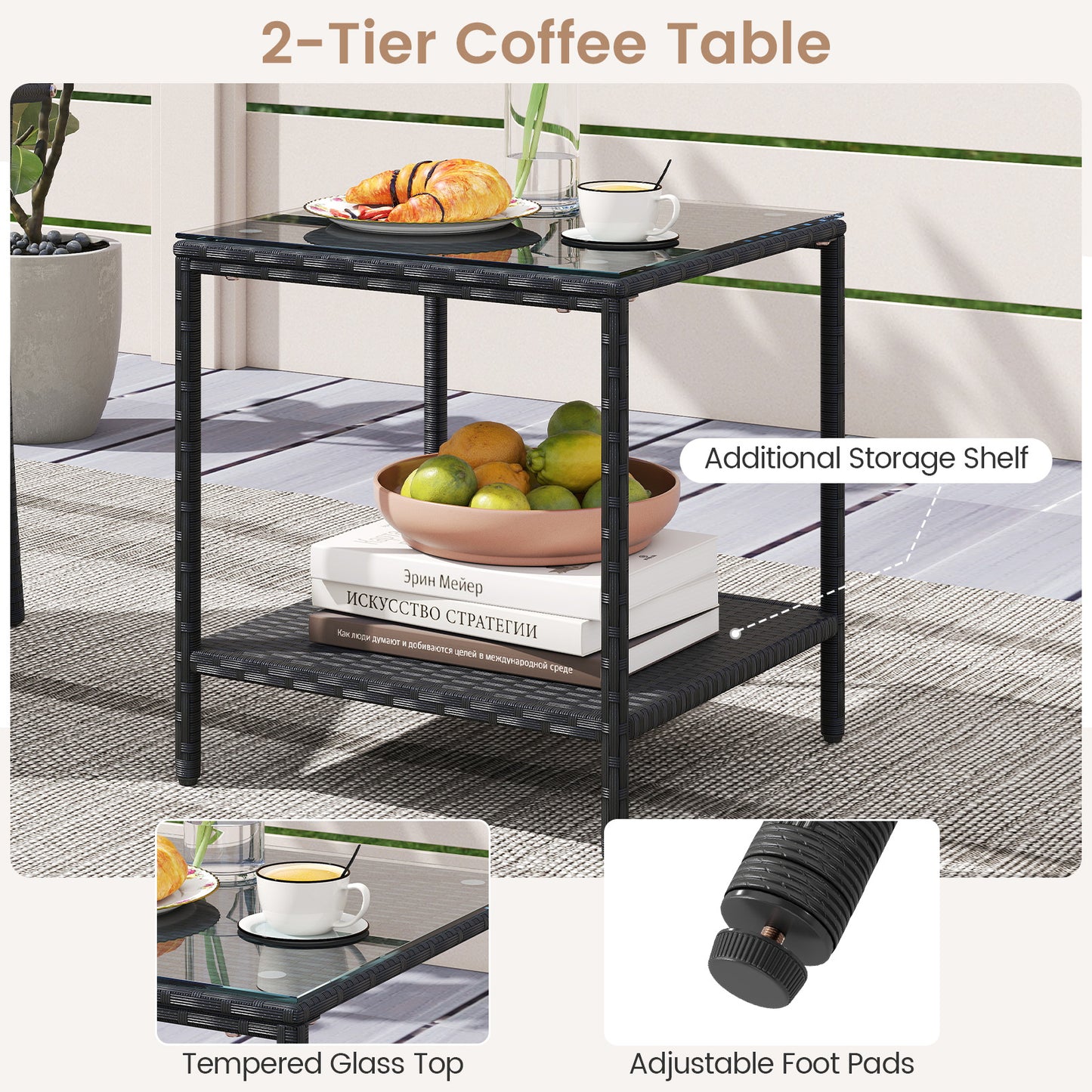 3 Piece Patio Furniture Set, Seat Cushions, Tempered Glass Tabletop, Beige Patio Conversation Sets at Gallery Canada