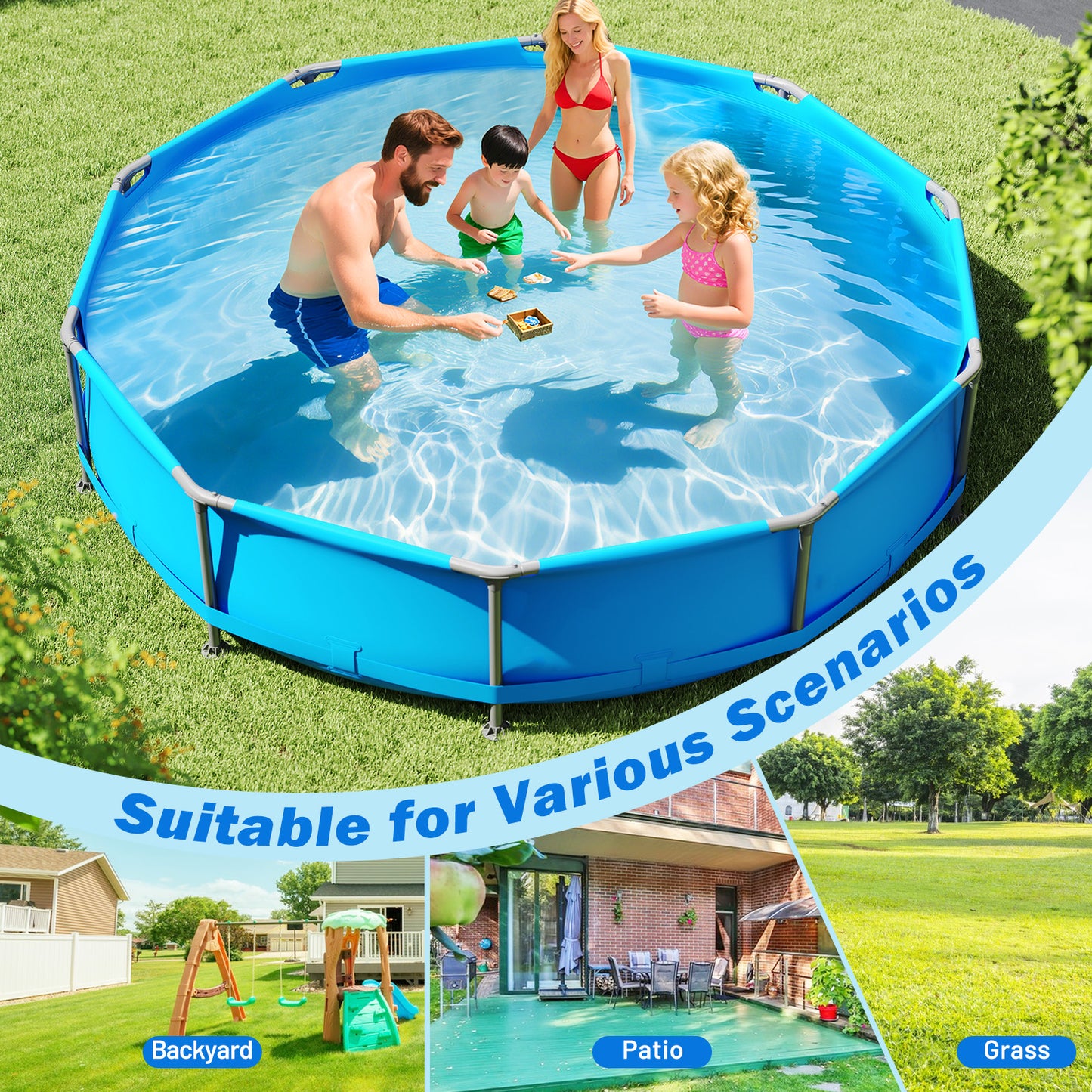 690/978/1158/1617 Gal Outdoor Family Swimming Pool with Metal Frame-12 ft, Blue Swimming Pools at Gallery Canada