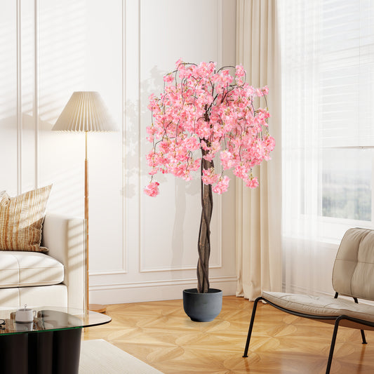 5.5 FT Artificial Cherry Blossom Tree, 1 Pack, Pink/White Flowers Faux Plants Pink at Gallery Canada