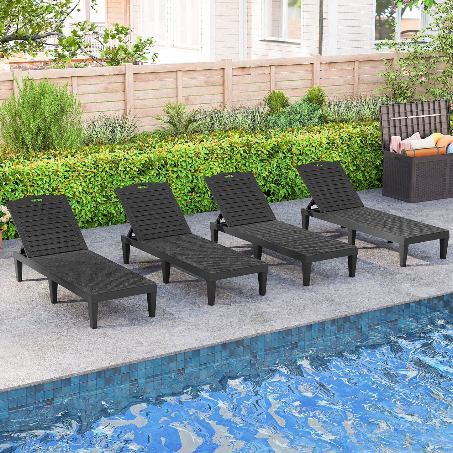 Outdoor PP Chaise Lounge Chairs Set of 2 with 4-Position Adjustable Backrests, Black Outdoor Chaise Lounges at Gallery Canada