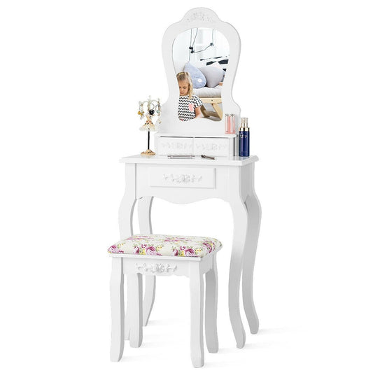 Makeup Dressing Table and Bench 3 Drawers and Cushioned Stool for Girls, White at Gallery Canada