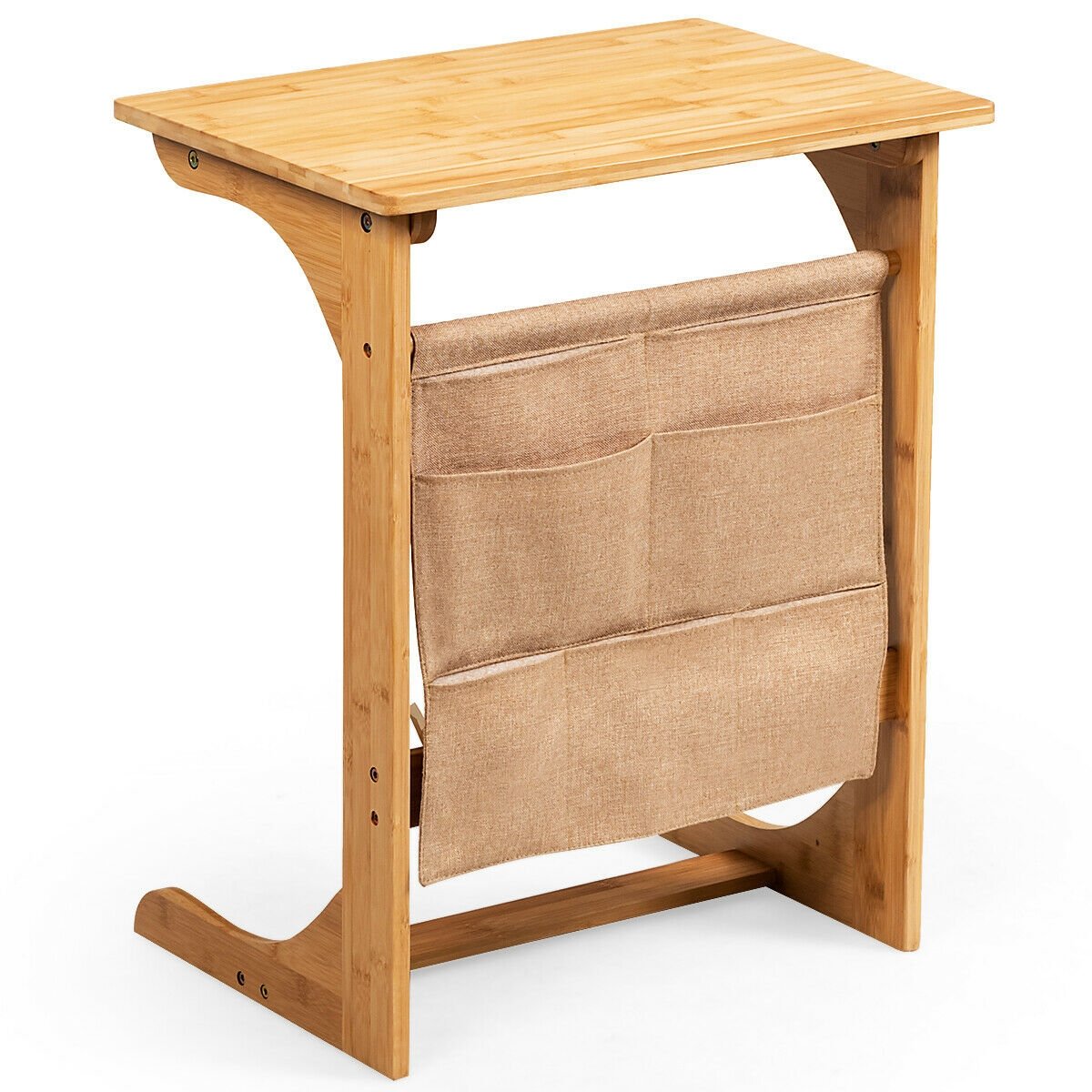 Bamboo Sofa Table End Table Bedside Table with Storage Bag, Natural at Gallery Canada