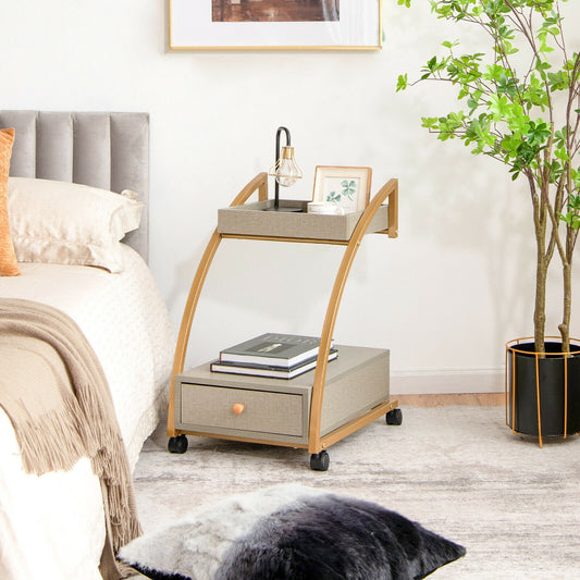Modern Tray Top Rolling End Table, 4 Casters, Storage Drawer, Gray Kitchen Islands & Carts Gray at Gallery Canada