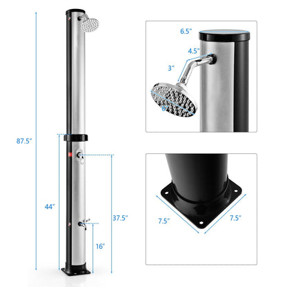 7.2 Feet Solar-Heated Outdoor Shower with Free-Rotating Shower Head, Silver at Gallery Canada