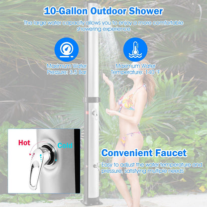 7.2 Feet Solar-Heated Outdoor Shower with Free-Rotating Shower Head, Silver