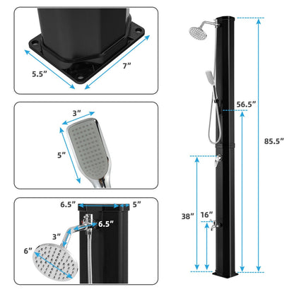 7.2 Feet 9.3 Gallon Solar Heated Shower with Hand and Foot Tap, Black