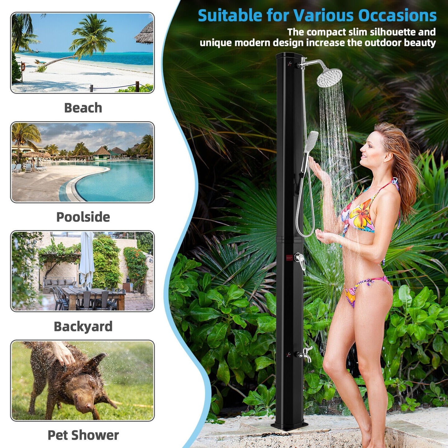 7.2 Feet 9.3 Gallon Solar Heated Shower with Hand and Foot Tap, Black at Gallery Canada