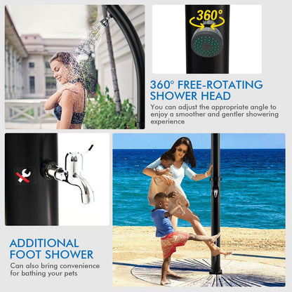 7.2 Feet Solar-Heated Shower with 360° Rotating Shower Head, Black at Gallery Canada
