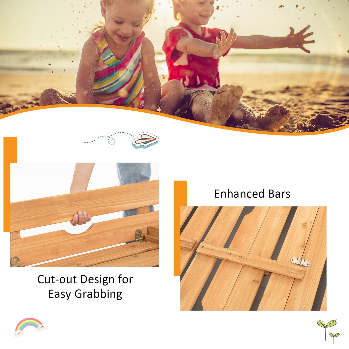 Kids Wooden Sandbox with 2 Foldable Bench Seats, Brown Sandboxes at Gallery Canada