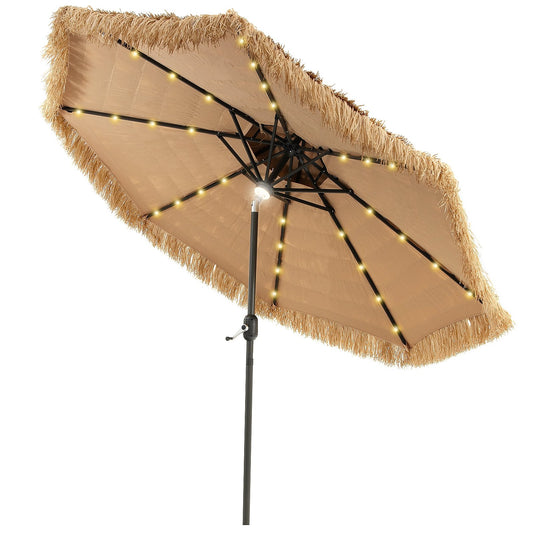 9 Feet Solar Powered Thatched Tiki Patio Umbrella with Led Lights., Natural at Gallery Canada
