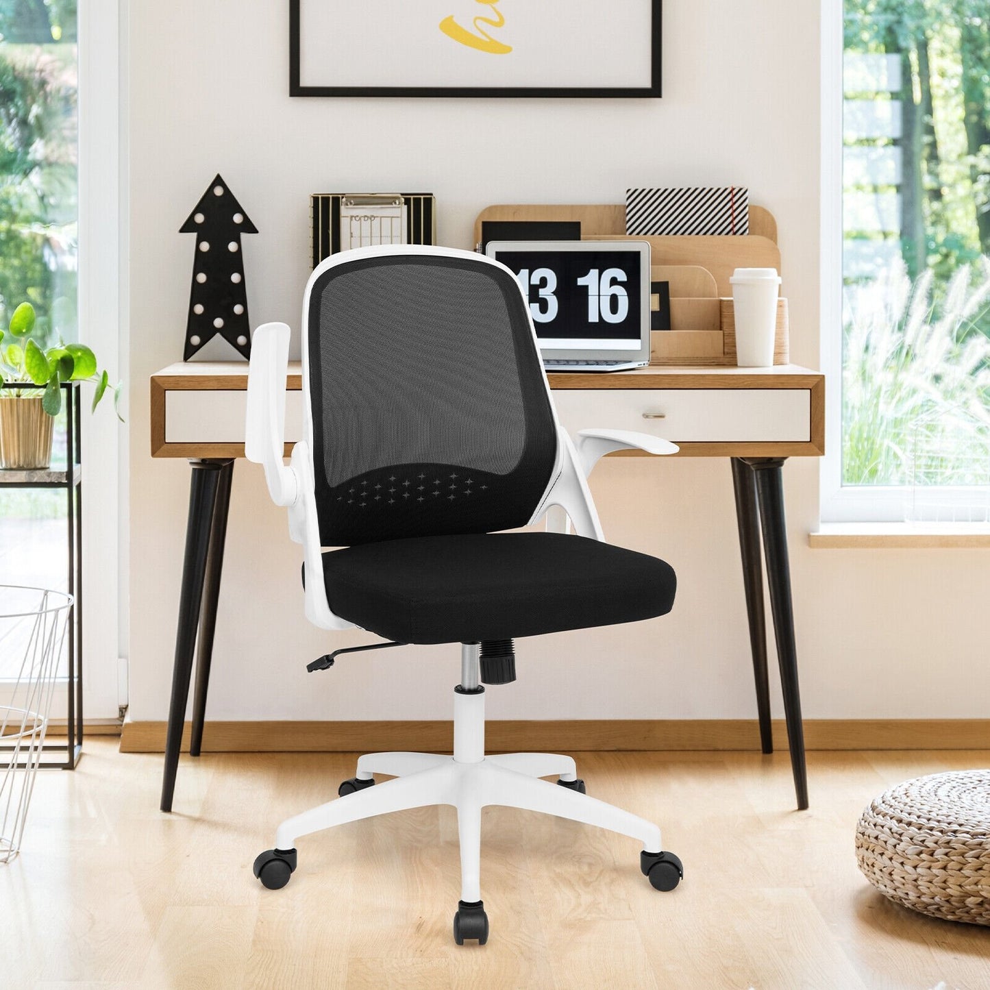 Adjustable Mesh Office Chair Rolling Computer Desk Chair with Flip-up Armrest, White at Gallery Canada