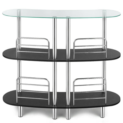 3-tier Bar Cabinets Table with Tempered Glass Top, Black
