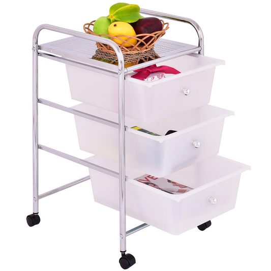 3 Drawers White Metal Rolling Storage Cart, White at Gallery Canada