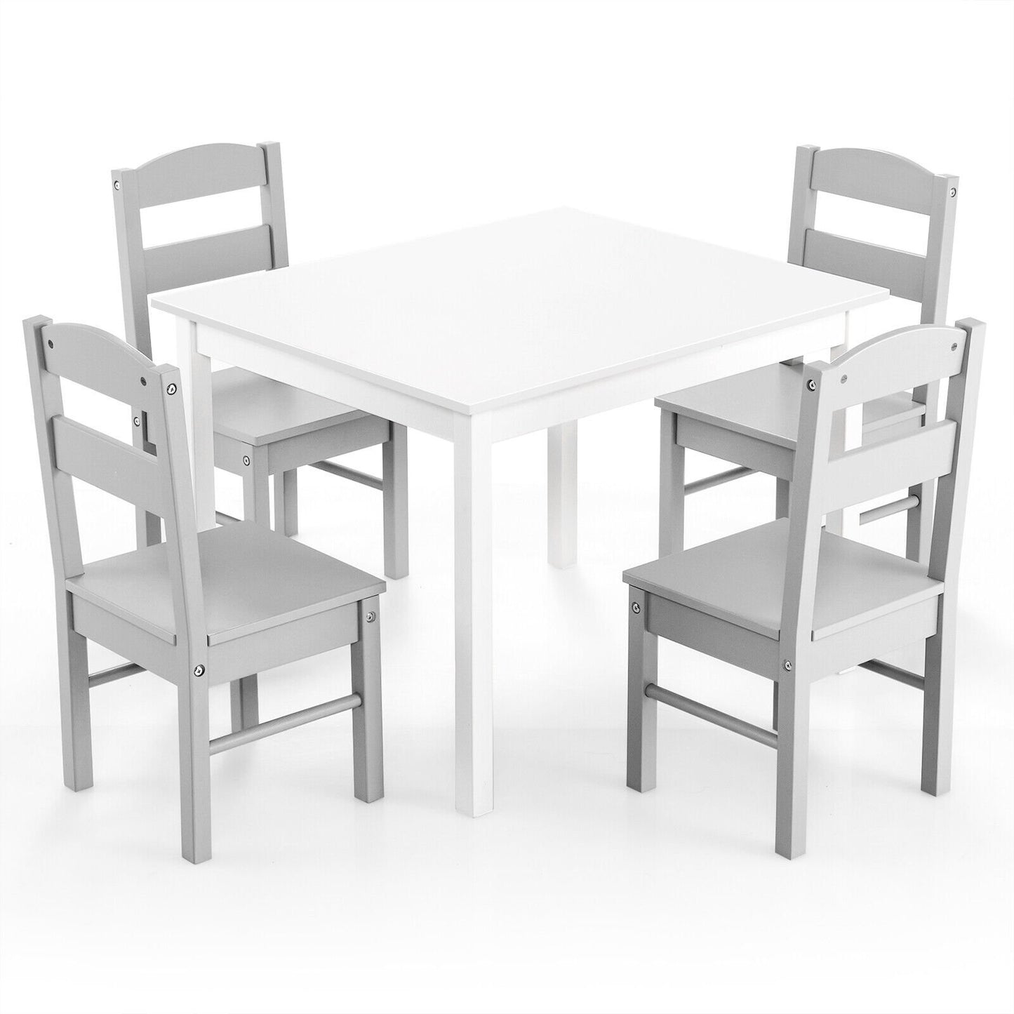 Kids 5 Piece Table and Chair Set Wooden Children Activity Playroom Furniture Gift, White