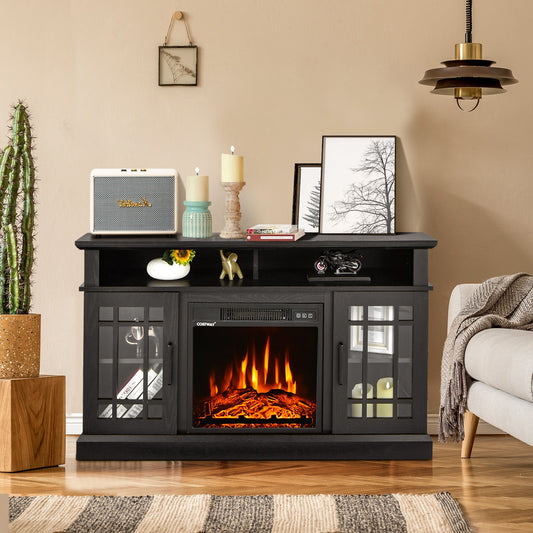 48 Inch Electric Fireplace TV Stand, For TVs Up To 55 Inch, Black Entertainment Centers & TV Stands Black at Gallery Canada