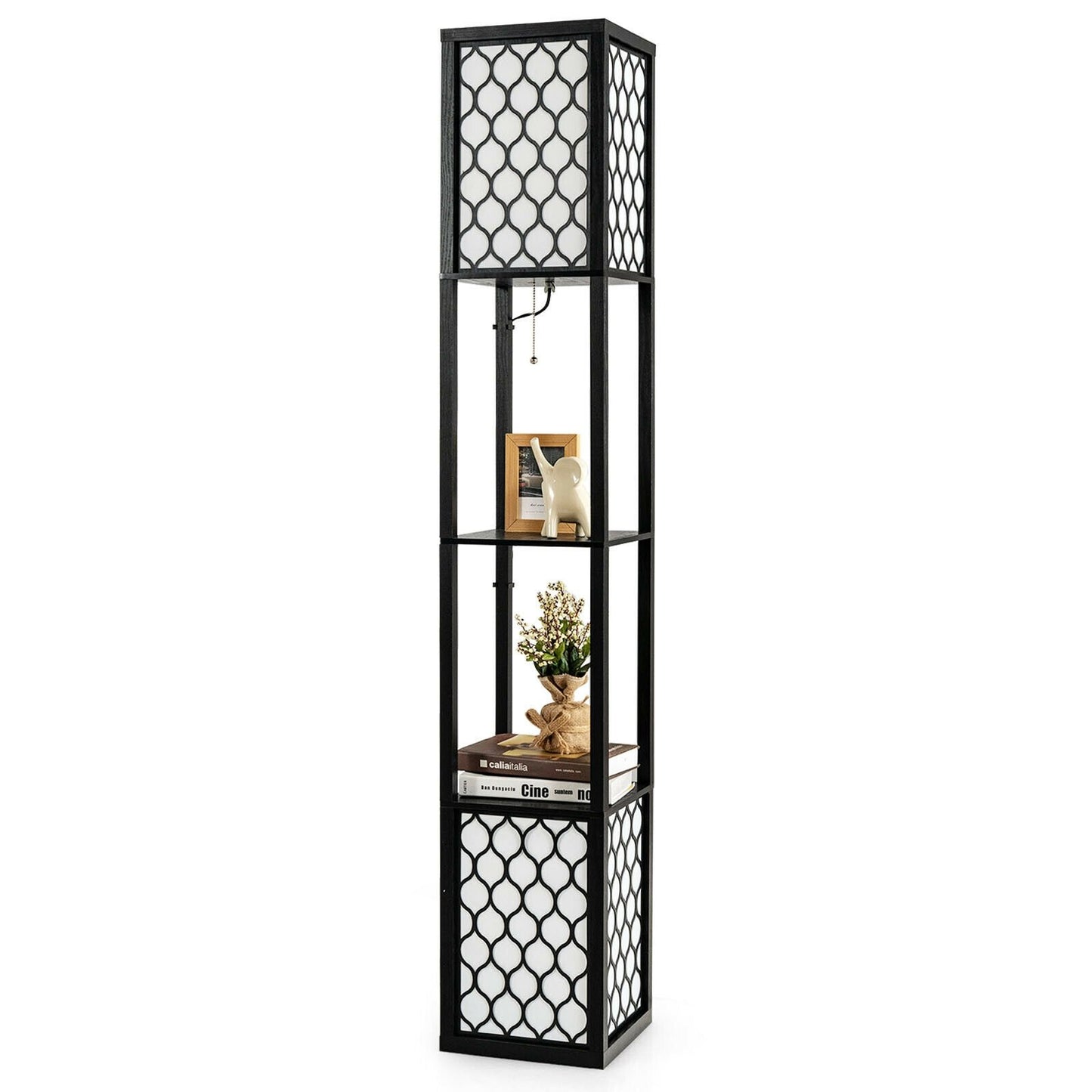 Modern Shelf Freestanding Floor Lamp with Double Lamp Pull Chain and Foot Switch, Black at Gallery Canada