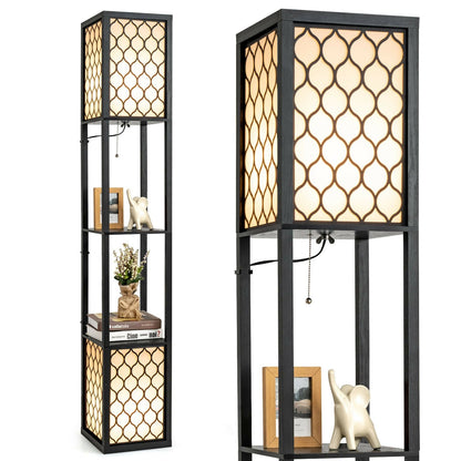 Modern Shelf Freestanding Floor Lamp with Double Lamp Pull Chain and Foot Switch, Black at Gallery Canada