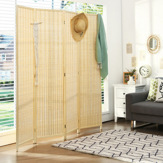 6 ft 4 Panel Portable Folding Room Divider Screen, Natural Room Dividers Natural at Gallery Canada