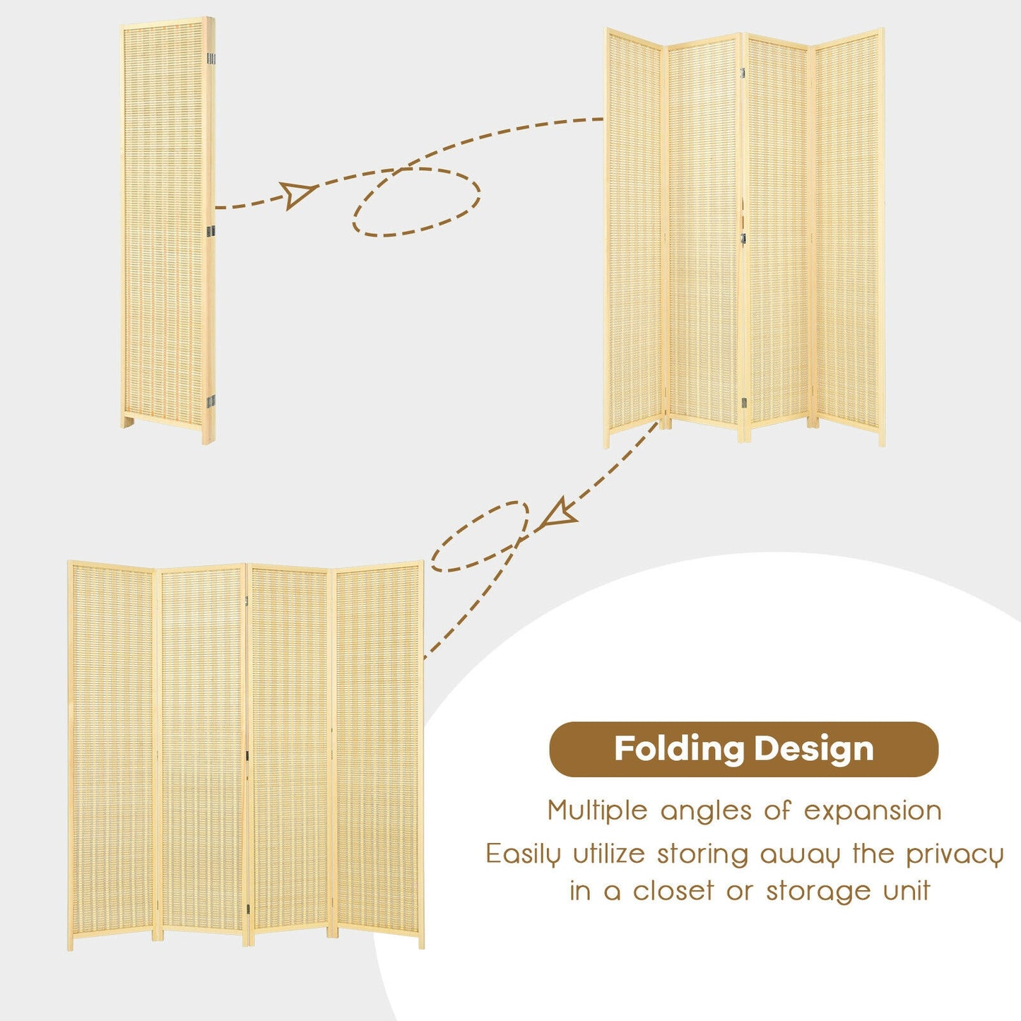 6 ft 4 Panel Portable Folding Room Divider Screen, Natural Room Dividers at Gallery Canada