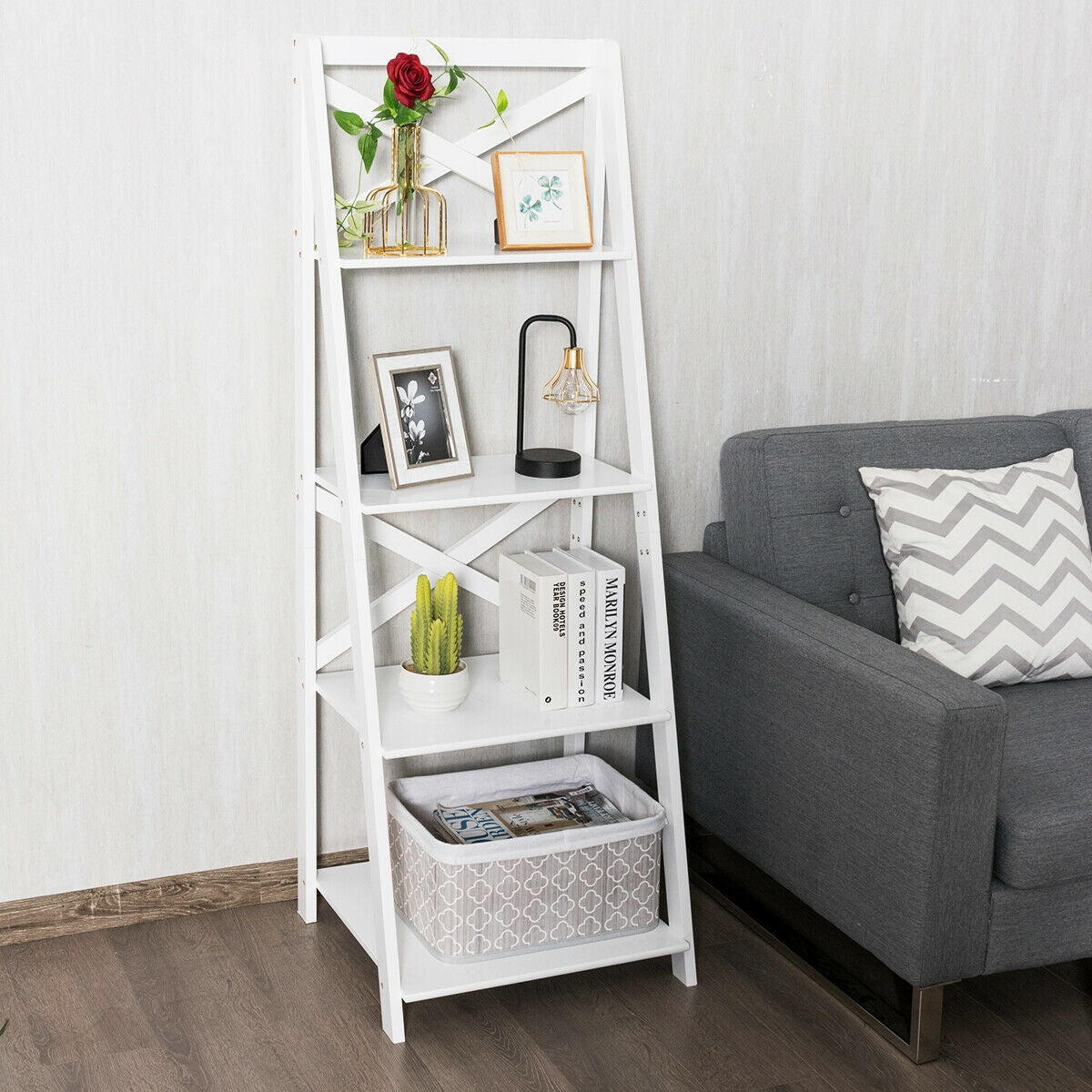 4-Tier Wood Display Storage Bookshelf, White Bookcases at Gallery Canada
