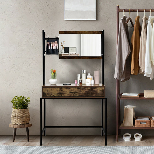 Industrial Vanity Table, 3-Height Adjustable Mirror Bag, Brown Makeup Vanities Brown at Gallery Canada