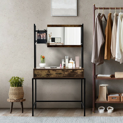 Industrial Vanity Table with 3-Height Adjustable Mirror Bag, Brown at Gallery Canada