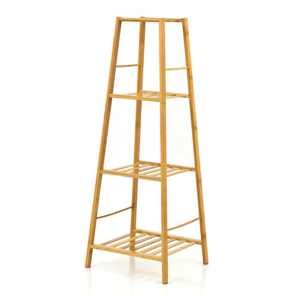 4-Potted Bamboo Tall Plant Holder Stand, Natural