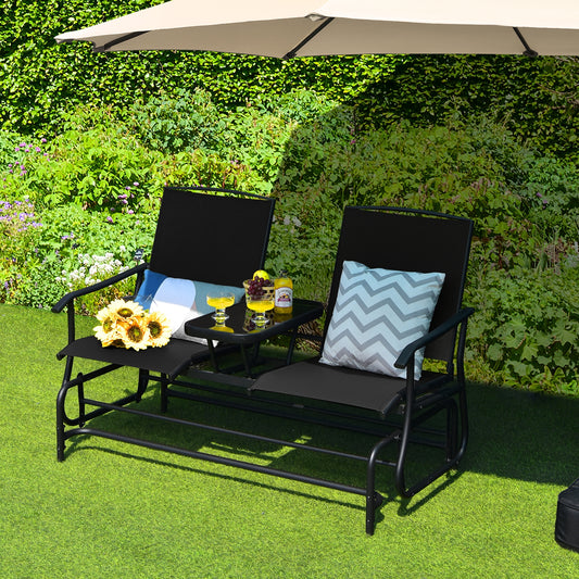 2-Person Rocking Loveseat, Mesh Fabric, Tempered Glass Table, Black Patio Conversation Sets Black at Gallery Canada