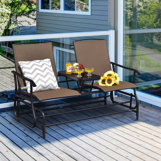 2-Person Rocking Loveseat, Mesh Fabric, Tempered Glass Table, Brown Patio Conversation Sets Brown at Gallery Canada