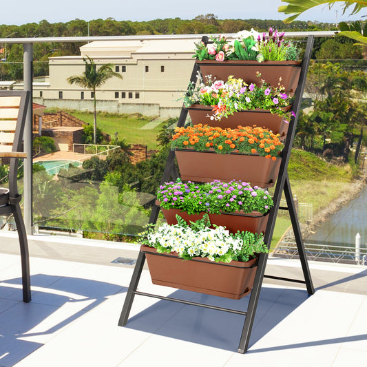 5-tier Vertical Garden Planter Box Elevated Raised Bed with 5 Container, Brown Raised Garden Beds Brown at Gallery Canada